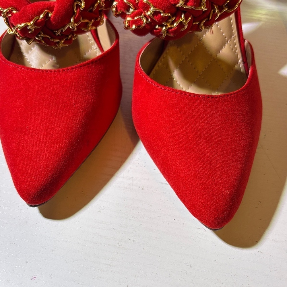 NY Collection Red Chain Detail Mules - Picture 2 of 6